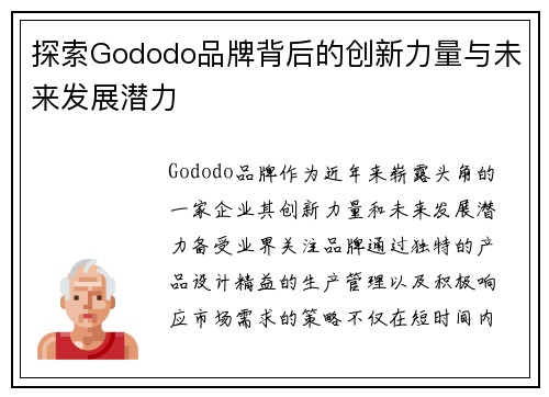 探索Gododo品牌背后的创新力量与未来发展潜力
